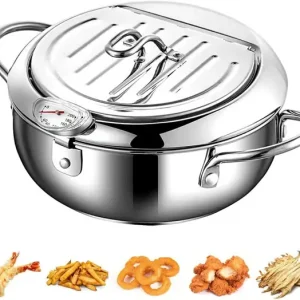 Fryer Extraordinaire, Frityrkjele i rustfritt stål med integrert termometer og avtakbare komponenter, som sikrer nøyaktige steketemperaturer og