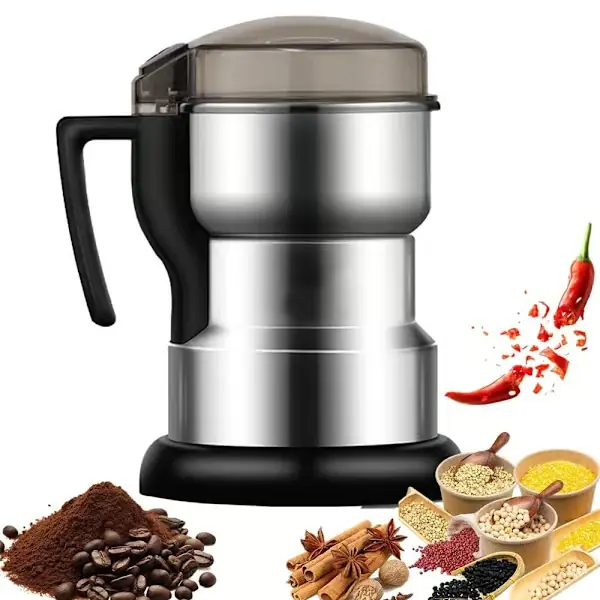 Elektrisk kaffekvern urte-krydderkvern, pulverisator i rustfritt stål, for kaffebønner, medisinske planter, nøtter og krydder