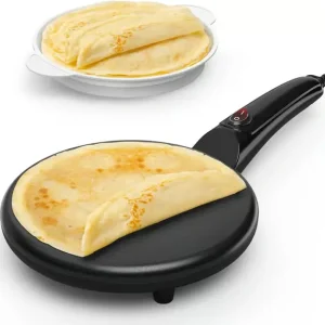 Non-stick elektrisk pannekakemaker, bærbar 220V stekeplate til hjemmebruk, kjølig håndtak med matskål