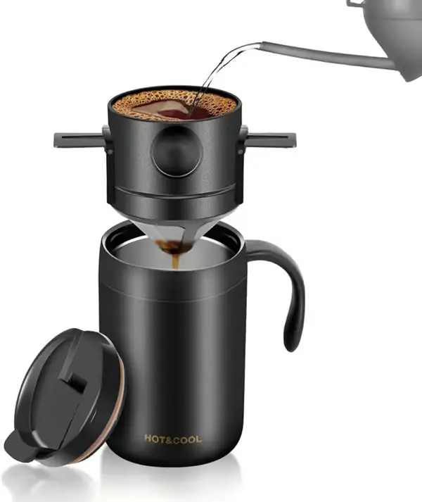Bærbar utendørs håndbrygget kaffekopp, termoskopp i rustfritt stål, bærbar kopp, kaffekopp til husholdningsbruk, dryppfilterssett