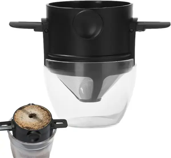 Gjenbrukbart kaffefilter med kopp - Dryppfilter i rustfritt stål - Permanent kaffefilter for reise, camping, hjem