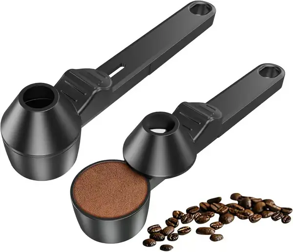 Kaffeskje og trakt gjenbrukbar kaffemåleskje kapasitet 2 spiseskjeer kaffepulverskje med trakt for kaffe proteinpulver te svart 2
