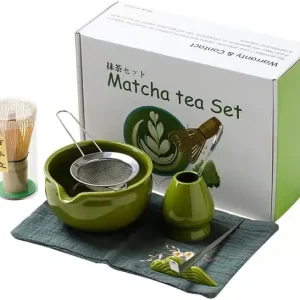 Matcha gavesett - 7-dels sett - Matcha startpakke - Matcha visp - Keramikk - Bambus - Komplett Matcha sett emballasje