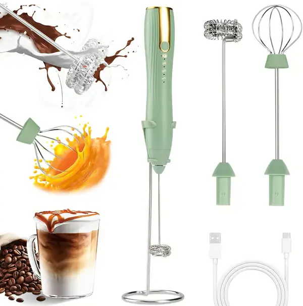 Elektrisk melkeskummer, håndholdt kaffe-melkeskummer, varm og kald melkeskummer, mini blender for hjemmet, latte- og cappuccino-verktøy