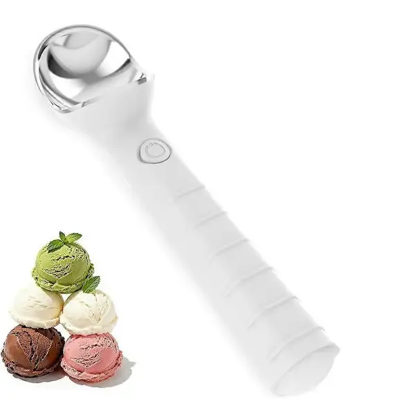 Oppvarmet iskremscoop, oppladbar elektrisk iskremscoop, varmer opp til 70°C for hard iskrem, gelato Vit