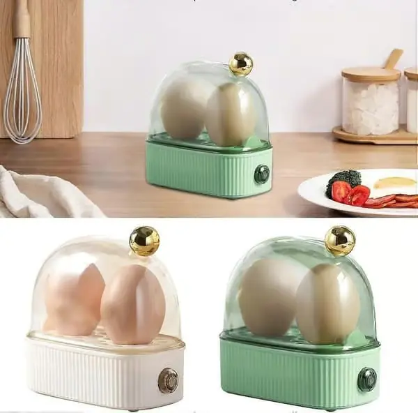 Elektrisk eggkoker, mini elektrisk dampkoker for kokte egg, hurtigoppvarmende eggkoker med tidsavstengning, hvit-grønn White-Green