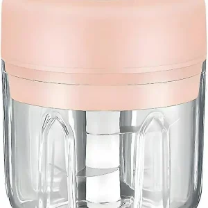 ROSA - Mini elektrisk matprosessor og hvitløkshakker - 250 ml, USB-lading, 3 blader - Perfekt for å hakke grønnsaker, pepper Pink
