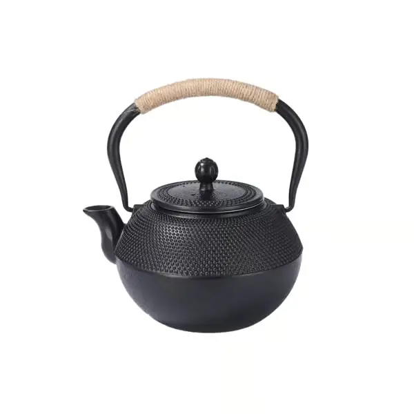 Tekanne i støpejern med tefilter i rustfritt stål, trygt belegg for bruk på komfyr, emaljert finish, 650 ml