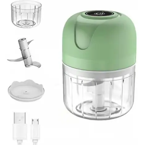 Mini trådløs elektrisk hvitløkshakker 250 ml – USB-drevet – 3 kniver i rustfritt stål – For hakking av grønnsaker, frukt, kjøtt