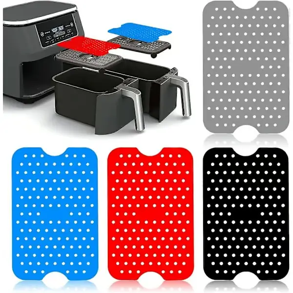 4-pakning Tower Air Fryer-tilbehør, 20 cm*13 cm gjenbrukbar silikon Air Fryer-liner med dobbel kurv, varmebestandig matte for multifunksjonelle kjø...