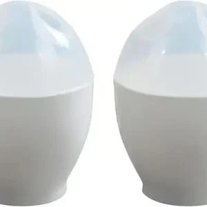 2 mikrobølgeovn eggkokere, eggformet design med lokk, for å lage kokte egg til frokost