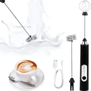 Elektrisk og manuell melkeskummer - Mini visp med dobbelthode - for kaffekrem, cappuccino, latte