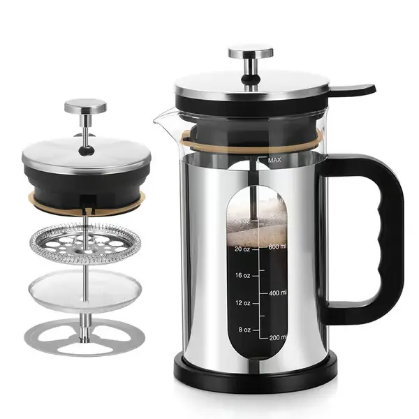 Kaffetrakter 34Oz French Press Kaffe og Te, Ytre i Rustfritt Stål, Trykklokk, BPA-fri