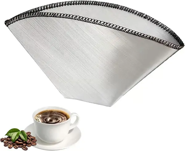 Gjenbrukbart kaffefilter i rustfritt stål, finmasket kjegle 4-6 kopper, sammenleggbart papirløst filter for tilberedning av varme espressodrikker
