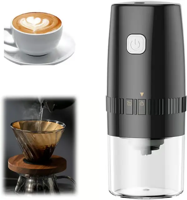 Elektrisk kaffekvern, kaffekvern, bærbar salt- og pepperkvern, justerbar grovhet, utstyrt med automatisk USB-lading, 19*8cm)