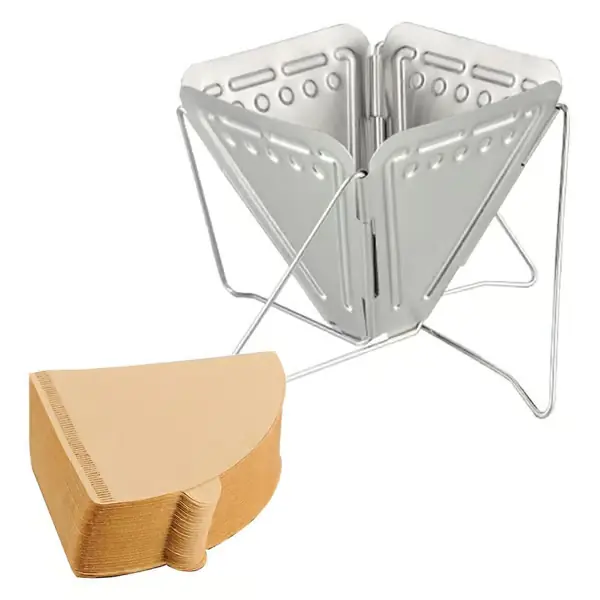 Kaffefilterholder, Bærbar Sammenleggbar Rustfritt Stål Gjenbrukbar Kaffetraktfilter 100 stk Filterpapir for Piknik Camping
