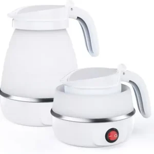 Sammenleggbar vannkoker i matkvalitets silikon 600 ml bærbar reise te- og kaffekoker for camping kontor hotell hvit