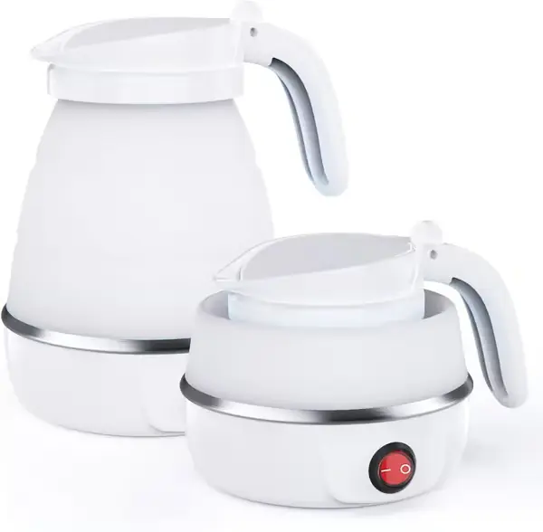 Sammenleggbar vannkoker i matkvalitets silikon 600 ml bærbar reise te- og kaffekoker for camping kontor hotell hvit