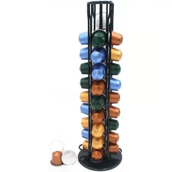 Nespresso kapselholder, rommer 40 Nespresso-kapsler, roterer 360 grader, svart.