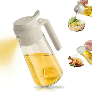 Oljesprøyte, 2 i 1 kjøkkenoljesprøyte i glass, 600 ml olivenoljesprøyte, kraftig oljesprøyte, oljekanne med dispenser