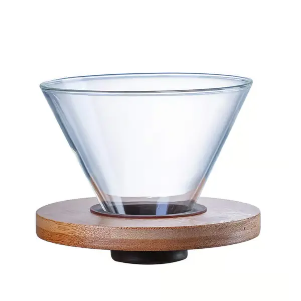 Transparent Kaffedryppholder i Glass Kaffefilterholder Kaffefiltertrakt med Trepute Kaffetrakt
