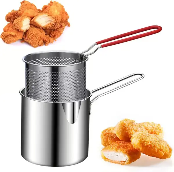 Friteuse i rustfritt stål - m/ friteringskurv og håndtak - Slitesterk, matvaregodkjent mini-frityrkoker for utendørs bruk