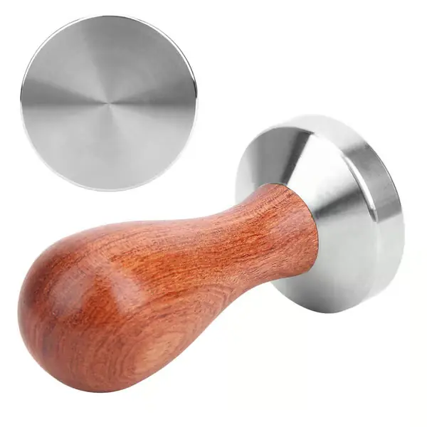 51 mm kaffetamper i rustfritt stål med trehåndtak, kaffepulverpresseverktøy, kjøkkenutstyr, flat bunn