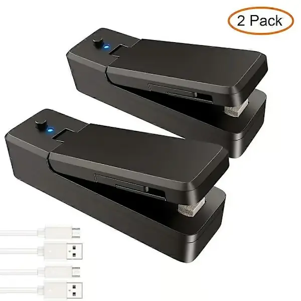 Mini Bag Sealer 2-i-1 Oppladbar Bærbar Varmeforsegler og Kutter for Snack- og Plastposer Utendørs Piknik 2-pakning Svart 2 pack black