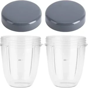 Blenderkopper Erstatning Passer til Nutribullet Blender 18 OZ Kopp med Lokk, Kompatibel med Nutribullet 600W 900W Blender Juicer (2-pakning)