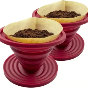 2 stk sammenleggbare hell-over kaffedrippere for campingkaffe, gjenbrukbar silikonkaffeholder for camping rød