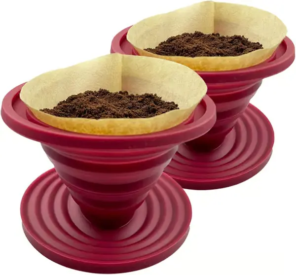 2 stk sammenleggbare hell-over kaffedrippere for campingkaffe, gjenbrukbar silikonkaffeholder for camping rød