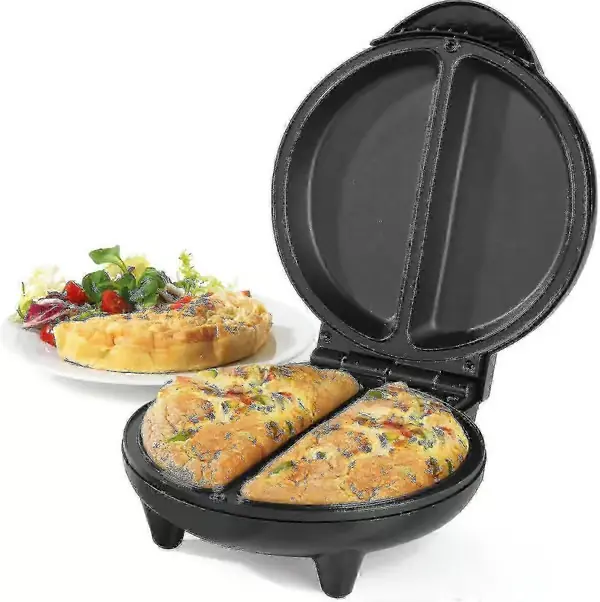 Dobbel Omelett Maker med Non-Stick Plater, Dyp Elektrisk Multikoker, 2-3 Minutters Forvarming