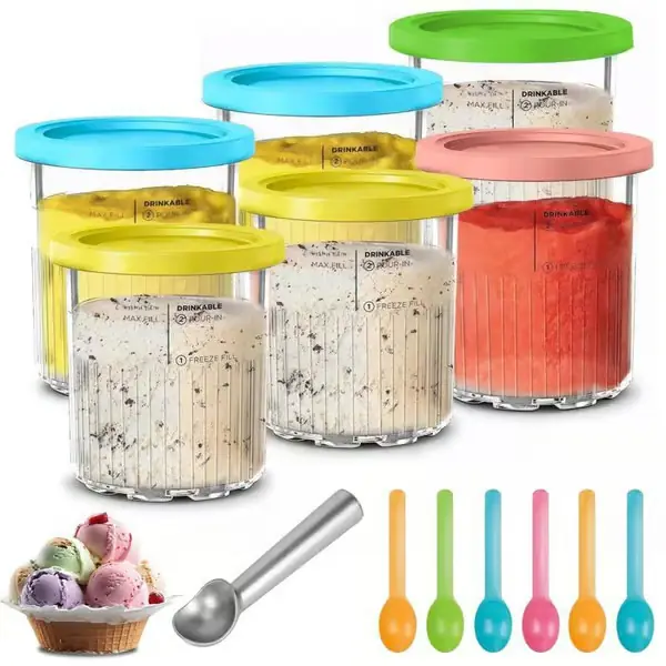 4 stk. iskrembeholdere kompatible med Ninja Creami, iskrembeholdere med silikonlokk kompatible med NC501/NC500-serien