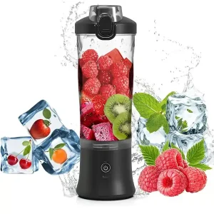 Bærbar blender for smoothies og shakes, 600 ml kapasitet, 6 rustfrie stålblad, 4000 mAh batteri, USB-oppladbar (svart)