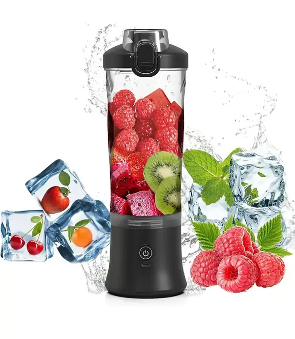 Bærbar blender for smoothies og shakes, 600 ml kapasitet, 6 rustfrie stålblad, 4000 mAh batteri, USB-oppladbar (svart)