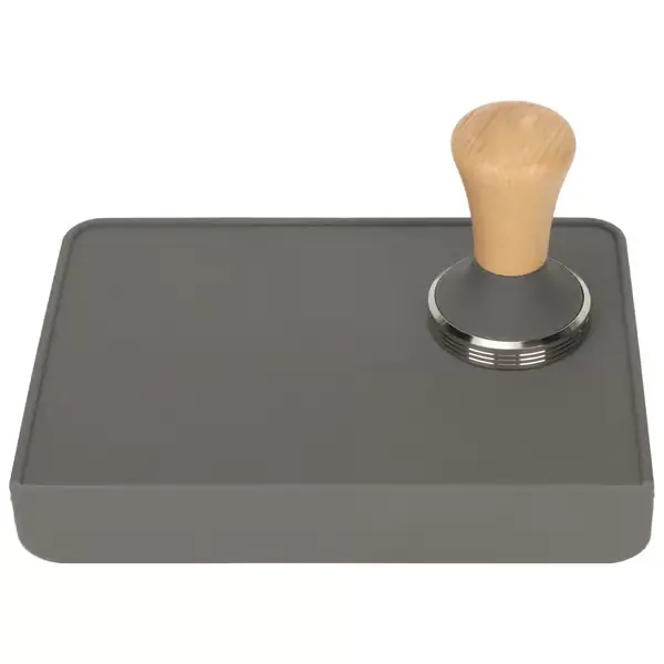 Overdimensjonert kaffestamperpute og kaffestamper i tre, støvtett silikonmatte for hjemmet, grå 58MM kaffestamper