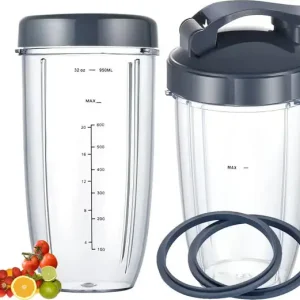 Blenderfeste, 6 deler, erstatningskopper for NutriBullet 600w/900w, 32oz/24oz med lokk og pakning