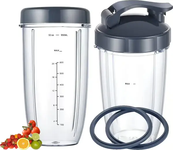 Blenderfeste, 6 deler, erstatningskopper for NutriBullet 600w/900w, 32oz/24oz med lokk og pakning