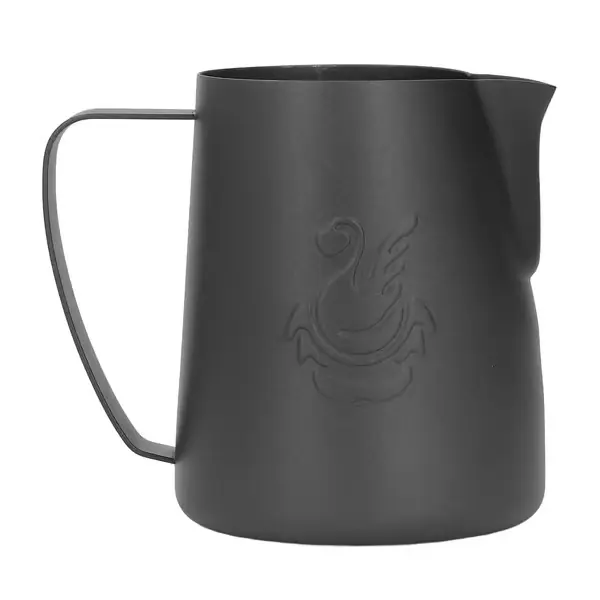 Melkeskummerkopp 420ML 304 rustfritt stål strømlinjeformet koppdesign Olecranon tut Melkeskummerkanne Kaffekanne Svart