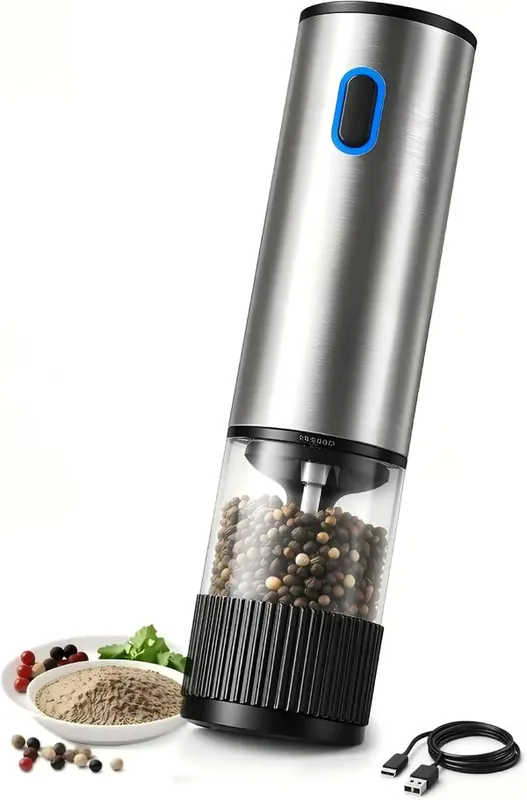 Elektrisk pepperkvern med USB-C oppladbart batteri - Justerbar grovhet Rustfri kvern for pepper og havsalt