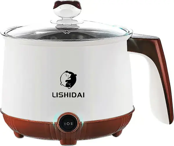 Elektrisk Gryte Mini Gryte Elektrisk Nuddelgryte Elektrisk Hot Pot Ramen Gryte Multifunksjonell Liten Non-stick Panne 1.8L (Hvit)-WELLNGS