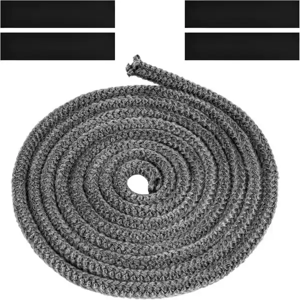 Ovnssnor - Flettet tetningslist - for innsatser og kokeplater - 8 mm x 3 m glassfiberforsegling - med 4 teipstrips - brannsikker tetning