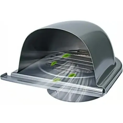 100 mm ventilasjonsrist i rustfritt stål – U-formet rist med insektnett – 45° lufttett design – For vegg- og takventilasjon