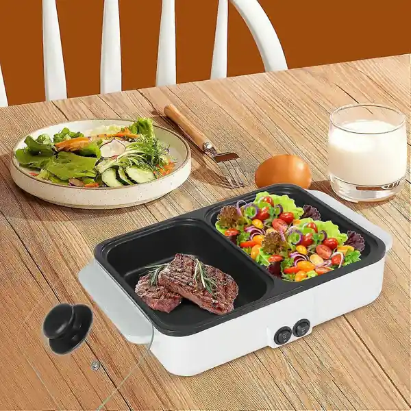 NonStick Shabu Shabu Gryte, Elektrisk Hot Pot med Røykfritt Grilldesign, Justerbar Effekt for Sikker Innendørs Matlaging, 2 i 1 Design som Kombiner...