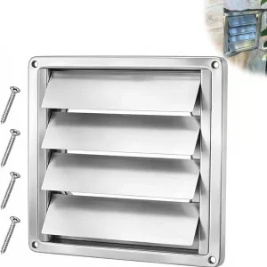 6-tommers metall tørketrommelventilhette med spjeldklaff – Eksoshette i rustfritt stål – Fuglebeskyttelsesnett og skruer – Passer til 6 " kanal – D...