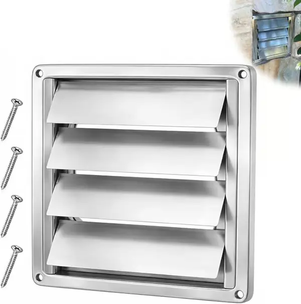 6-tommers metall tørketrommelventilhette med spjeldklaff – Eksoshette i rustfritt stål – Fuglebeskyttelsesnett og skruer – Passer til 6 " kanal – D...
