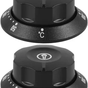 Universelt sett med 2 termostat universelle kontrollknapper 50-300°C for ovner, komfyrer og kokeplater, svart, 5,8*5,8 cm, plastmateriale
