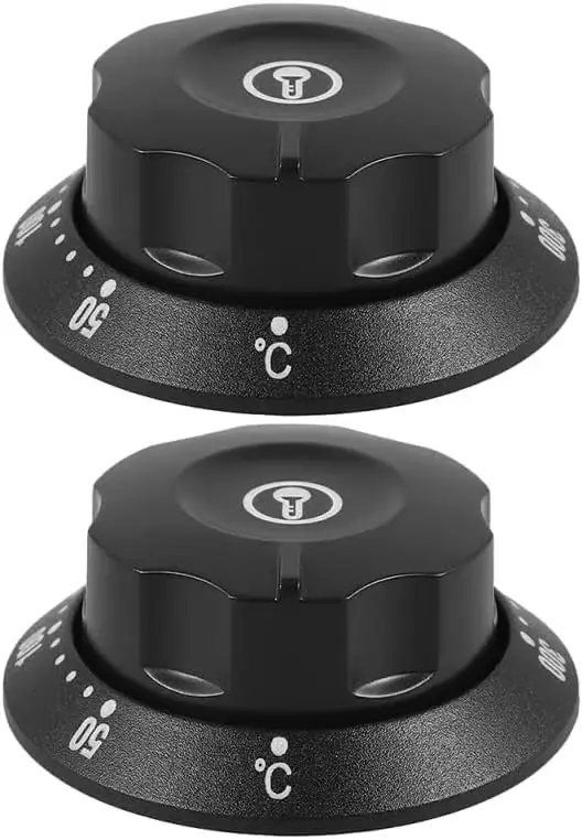 Universelt sett med 2 termostat universelle kontrollknapper 50-300°C for ovner, komfyrer og kokeplater, svart, 5,8*5,8 cm, plastmateriale