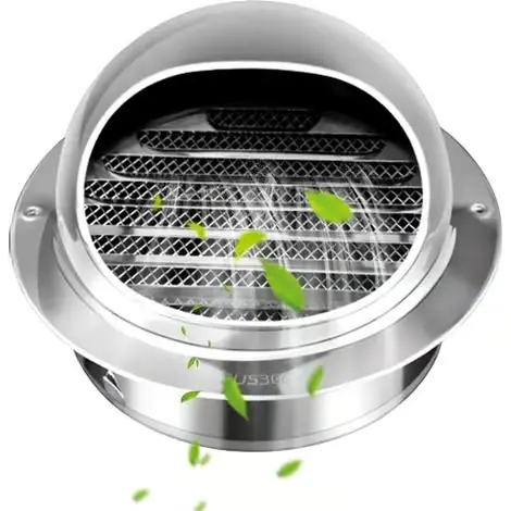 100 mm rund ventilasjonsrist for kjøkkenhette, rund hette i 304 rustfritt stål med netting