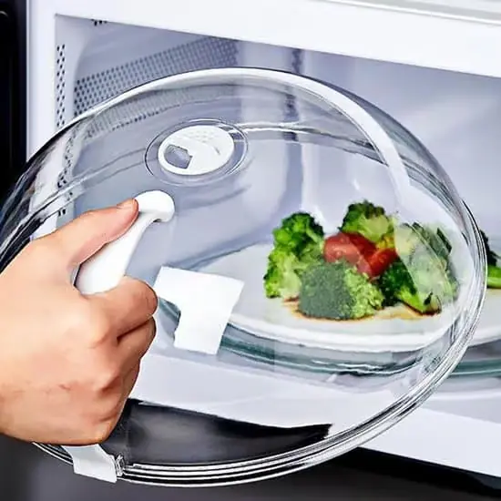 Mikrobølgelokk Generisk 2025 - BPA-fritt - Mikrobølgelokk Kort Skål med Håndtak - Justerbare Dampventiler - 23x9 cm - 1 Stykke (Hvit)